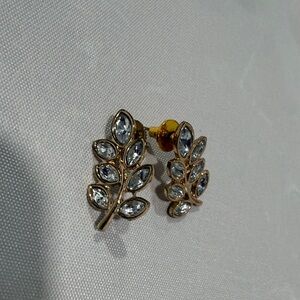 Elegant Gold Leaf Earrings with Crystal Accents